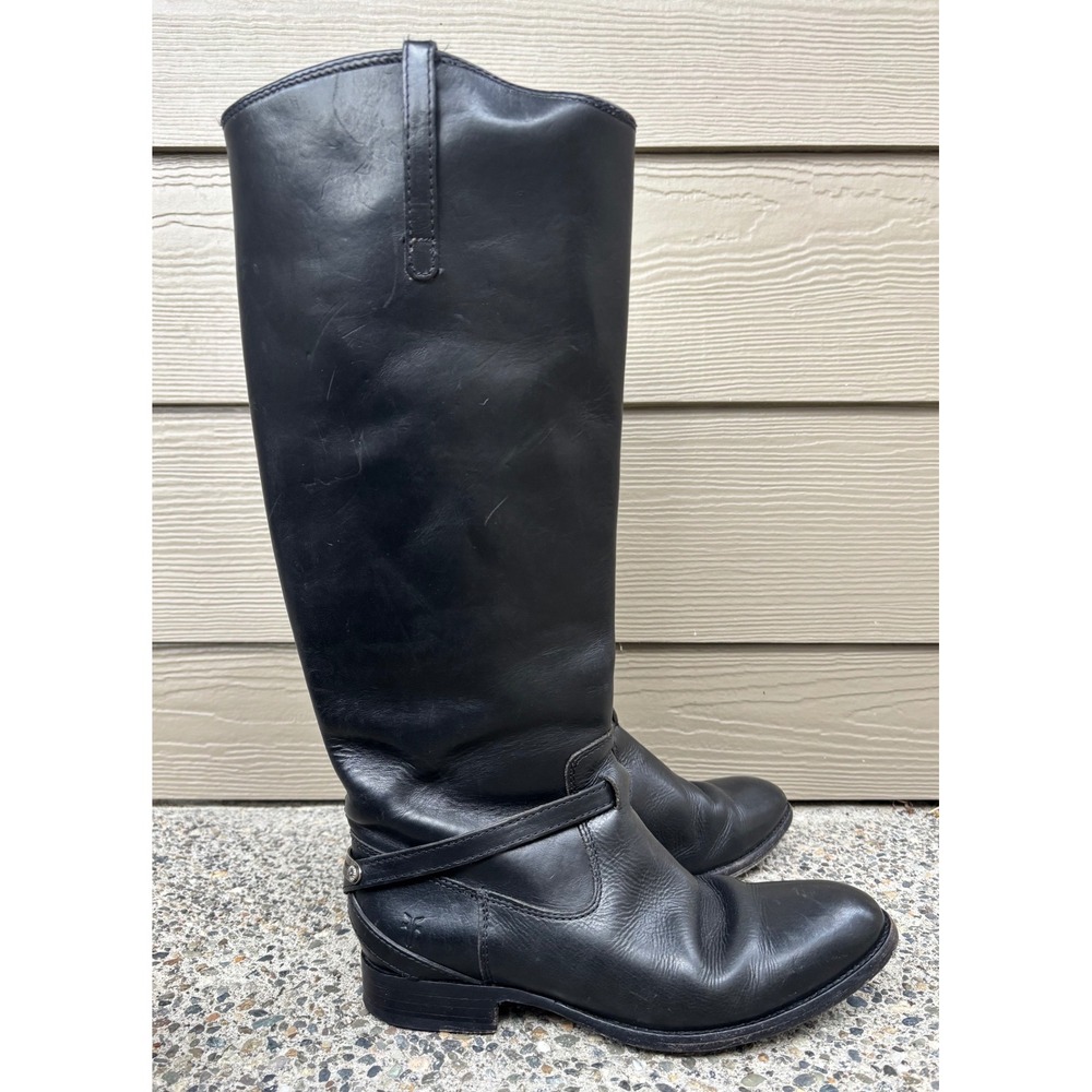Frye Lindsey Plate Women's Size 7.5 Shoes Black Leather Tall Riding Boots 76976